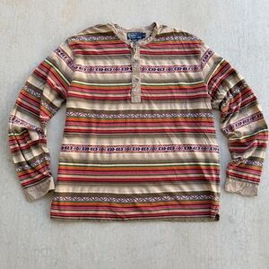 Vintage Polo Ralph Lauren Henley Shirt Aztec Southwestern 90s Men Size XL Linen